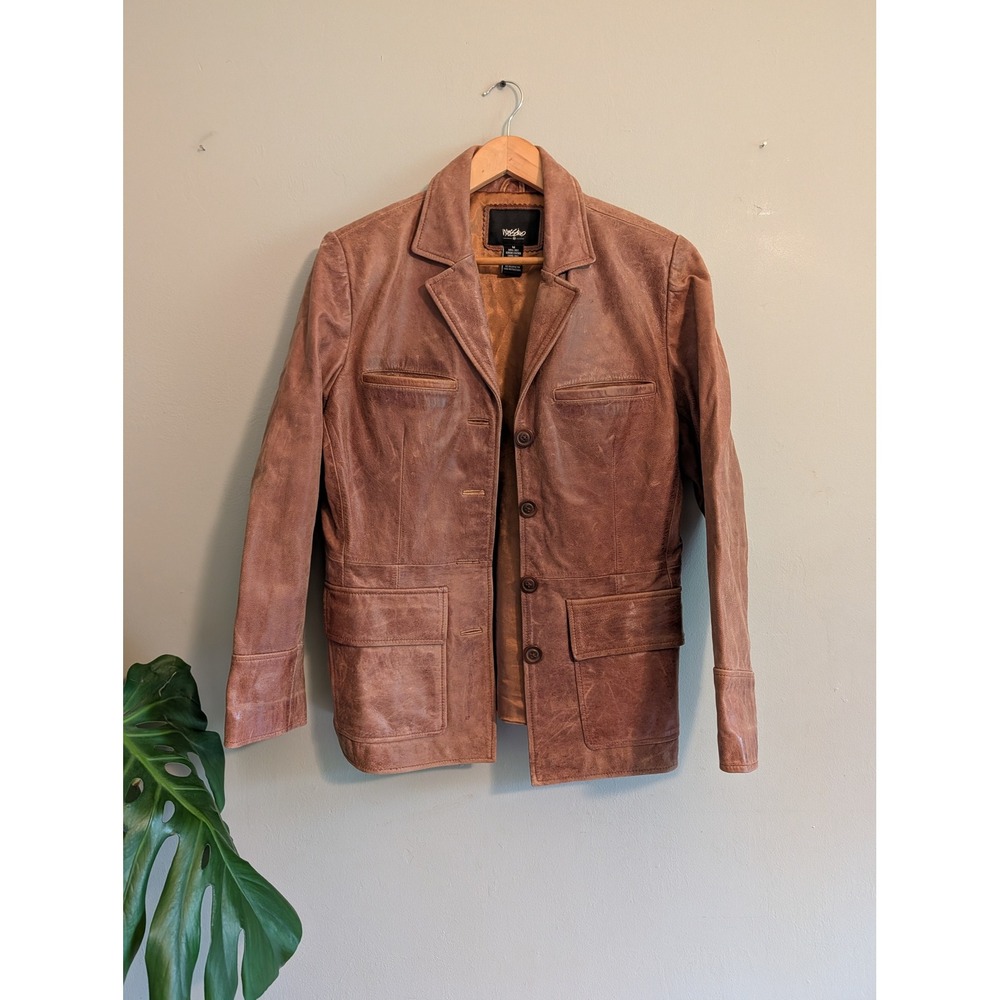 Vintage Y2K Mossimo Brown Genuine Leather Jacket Rachel Green Aesthetic Medium